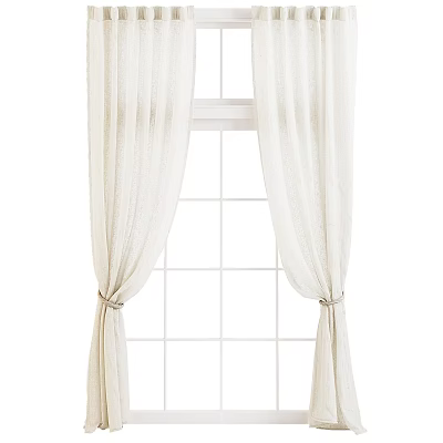 Light Colored Sheer Curtains With Tied Back Design For Window Interior Decoration 3d model