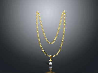 Fashionable Gold Double Layer Chain Necklace for Women with Pearl Pendant Design 3d model