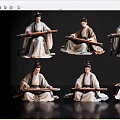Game Movie Characters In Ancient Chinese Clothing Playing Guzheng With Multiple Poses
