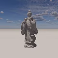 Ancient Figure Landscape Sculpture With Flowing Robes And Flute Playing Pose Topknot Hairstyle Design