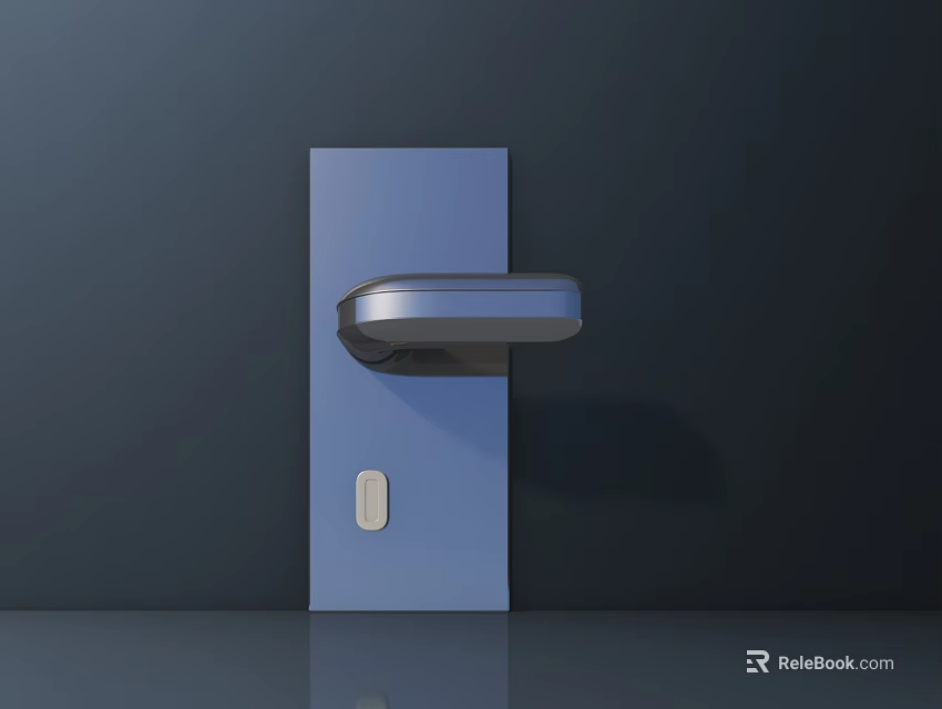 Sleek Modern Metallic Door Handle On Blue Door Panel With Dark Background 3d model 