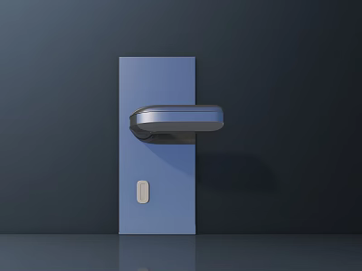Sleek Modern Metallic Door Handle On Blue Door Panel With Dark Background 3d model