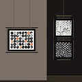 Stylish Framed Wall Art with Circular Patterns in Black White and Red Tones