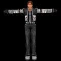 Game Movie Character With Brown Hair Black Jacket White Details Jeans Arms Outstretched Pose