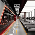 Modern Gym Interior With Treadmills Wall Posters The People Text And Red Accents