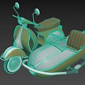 Vintage Golden Motorcycle With Silver Sidecar Brown Seats And Classic Retro Design