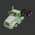 White Semi Truck Tractor Cab With Front Grille And Side Mirrors