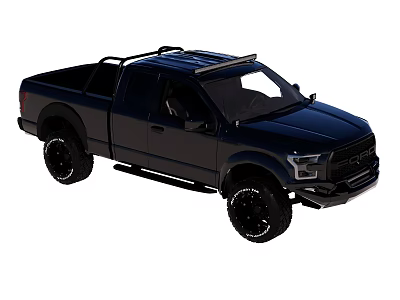 Black Pickup Truck With Roof Rack And Off Road Black Wheels Design 3d model