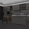 Modern Kitchen Interior Design With Island Counter Marble Backsplash Cabinets And Appliances