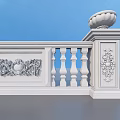 Elegant White Ornamental Balustrade With Intricate Carved Details And Circular Top Pillars
