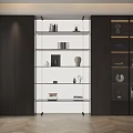 Modern Bookcase with Glass Shelves Wooden Side Cabinets Books Sculptures and Decorative Items