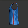 Blue Sleeveless Vest With Orange Trim On Collar Cuffs Gray Gradient Background And Reflection Effect