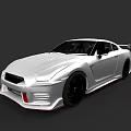Sleek Silver Nissan GT R Sports Car With Streamlined Body Black Wheels And Red Accents