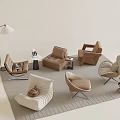 Modern Cream Style Single Sofa Lazy Sofa Leisure Chair 3d model