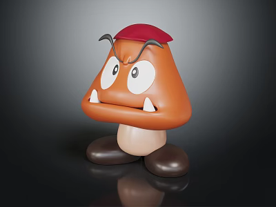 Playful Mushroom Shaped Kids Stool Furniture With Red Hat Brown Body And Big Eyes 3d model