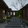 Traditional Chinese Garden With Stone Path Bamboo Plants Stone Lanterns And Lattice Windows