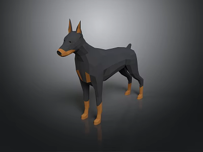 Minimalist Low Poly Doberman Dog Model With Gray Body Brown Legs And Standing Pose 3d model