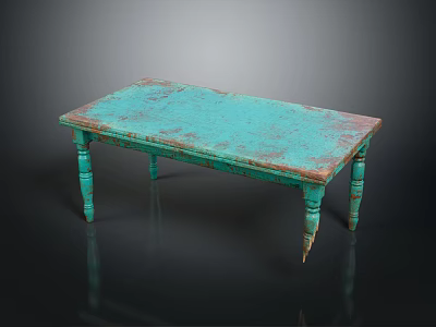 Vintage Turquoise Distressed Wooden Table With Carved Legs And Rustic Charm 3d model