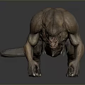 Brown Muscular Monster 3D Model Featuring Sharp Teeth And Crouching Stance