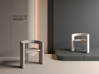 Designer Modern Dining Chairs In Gray And White With Curved Design Display Scene 3d model