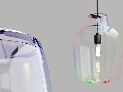 Stylish Transparent Glass Pendant Light With Colorful Gradient Effect And Exposed Bulb 3d model