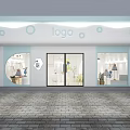 Modern Clothing Store Exterior With White And Light Blue Design Glass Doors And Display Windows