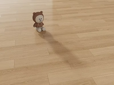 Natural Warm Wooden Floor with Sitting Teddy Bear and Sunlight Shadow 3d model