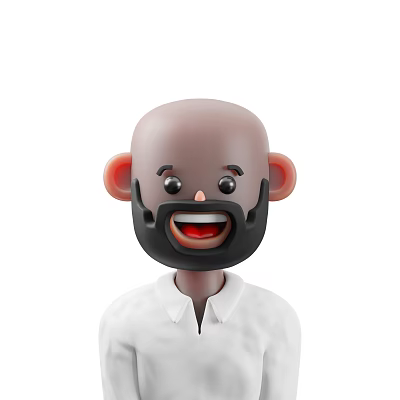 Man With Bald Head Black Beard And Smiling Face In White Shirt Cartoon Character Illustration 3d model
