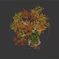Cartoon Style Fantasy Tree With Red Orange Leaves And Green Vines On Pink Base