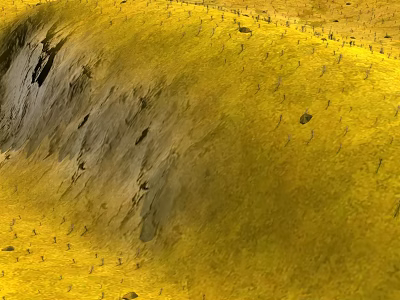 Natural Yellow Hillside Scenery With Rocky Outcrops And Scattered Small Plants 3d model