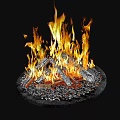 Outdoor Garden Fire Pit Ornament With Burning Flames Wood Logs And Circular Stone Base