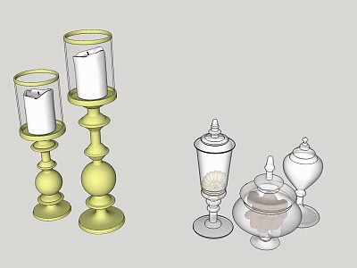 Yellow Candle Lamps with Decorative Bases and Glass Containers for Home Decor 3d model
