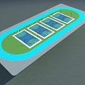 Four Basketball Courts Side by Side With Blue Running Track Design Layout