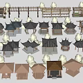 Traditional Chinese Architecture Models With Wooden Pavilions Trees And Roof Structures