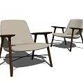 Modern Minimalist Accent Chairs With Beige Fabric And Wooden Armrests Legs