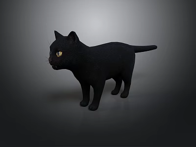 Realistic Black Cat 3D Render With Yellow Eyes Standing On Gray Background 3d model