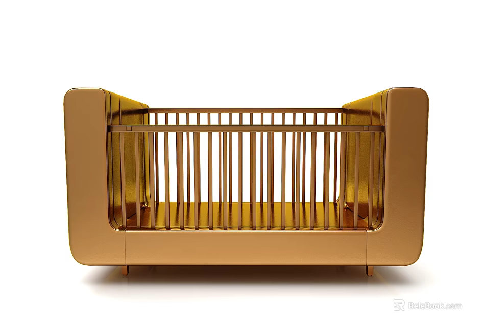 Stylish Golden Baby Crib Ornament Set with Modern Decorative Design 3d model 