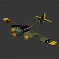 Camouflage Green Twin Engine Airplane Model With Yellow Wing Tips And Black Cross Markings