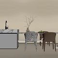 Modern Bar Counter Interior Design With Marble Top Chairs And Decorative Branches 3d model