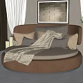 Round Bed Modern Interior Design With Soft Blanket Pillows Curtains Decorative Art And Plant