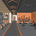 Modern Gym Workout Space With Fitness Equipment And Orange Interior Design