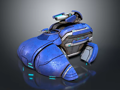 Futuristic Blue Mechanical Weapon With Cannon Barrel Armor Plates And Glowing Accents 3d model