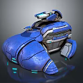 Futuristic Blue Mechanical Weapon With Cannon Barrel Armor Plates And Glowing Accents
