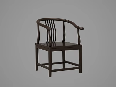 Traditional Dark Wood Accent Chair With Curved Armrests And Vertical Slat Back Design 3d model