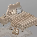 Kids Bed with Bear Ear Headboard Stuffed Toys Pillows Side Table and Soft Rug