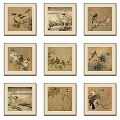 Traditional Chinese Bird and Flower Paintings with Beige Frames for Wall Decoration