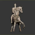 Detailed Ancient Clay Sculpture of Man Riding Horse in Traditional Attire