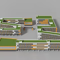 Modern School Building With Green Roof Connected Structures And Orange White Exterior