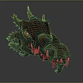 Detailed Mythical Dragon Head 3D Model Showcasing Red Eyes Sharp Teeth Spiked Horns