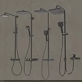 Black Modern Shower Systems Wall Mounted With Top Sprayer And Handheld On Beige Textured Wall